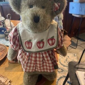 Plaid Dress Teddy Bear with Apple Embroidery